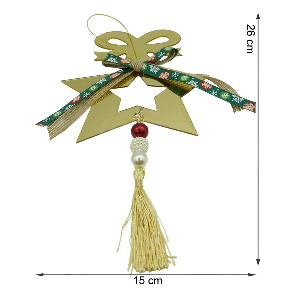 Ornament Brad Stea Crăciun, Design Tridimensional Lucios, Rezistent Interior și Exterior, Acril, Auriu, 15 x 26 cm