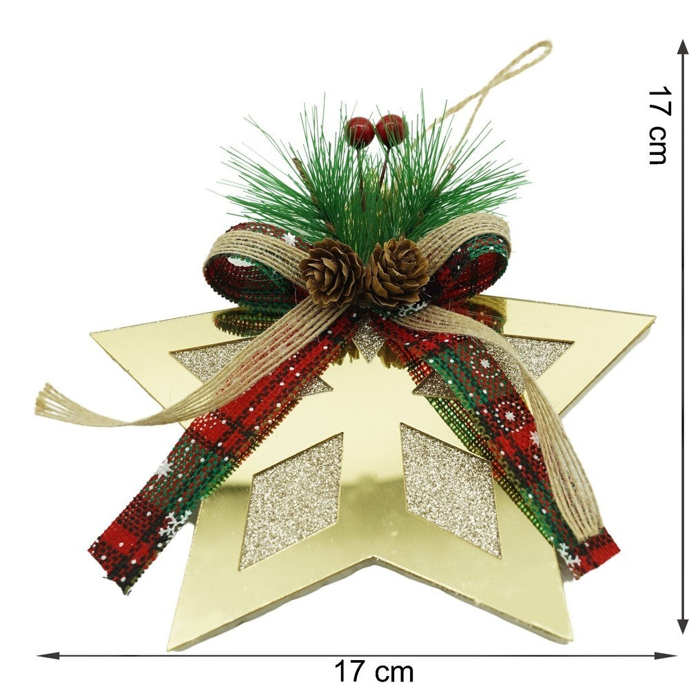 Ornament Brad Crăciun în Formă de Stea, Finisaj Auriu Lucios, Decorativ Interior și Exterior, Acril, 17 x 17 cm
