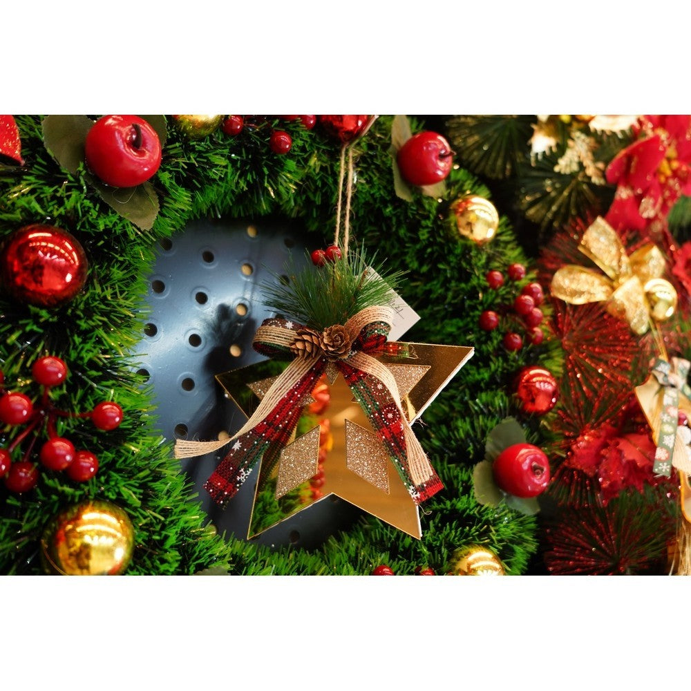 Ornament Brad Crăciun în Formă de Stea, Finisaj Auriu Lucios, Decorativ Interior și Exterior, Acril, 17 x 17 cm