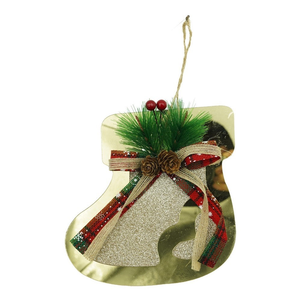Ornament Brad In Forma De Ciorap, Decoratiune Craciun Cu Finisaj Lucios, Acril Rezistent Interior si Exterior, Auriu, 17 x 17 cm