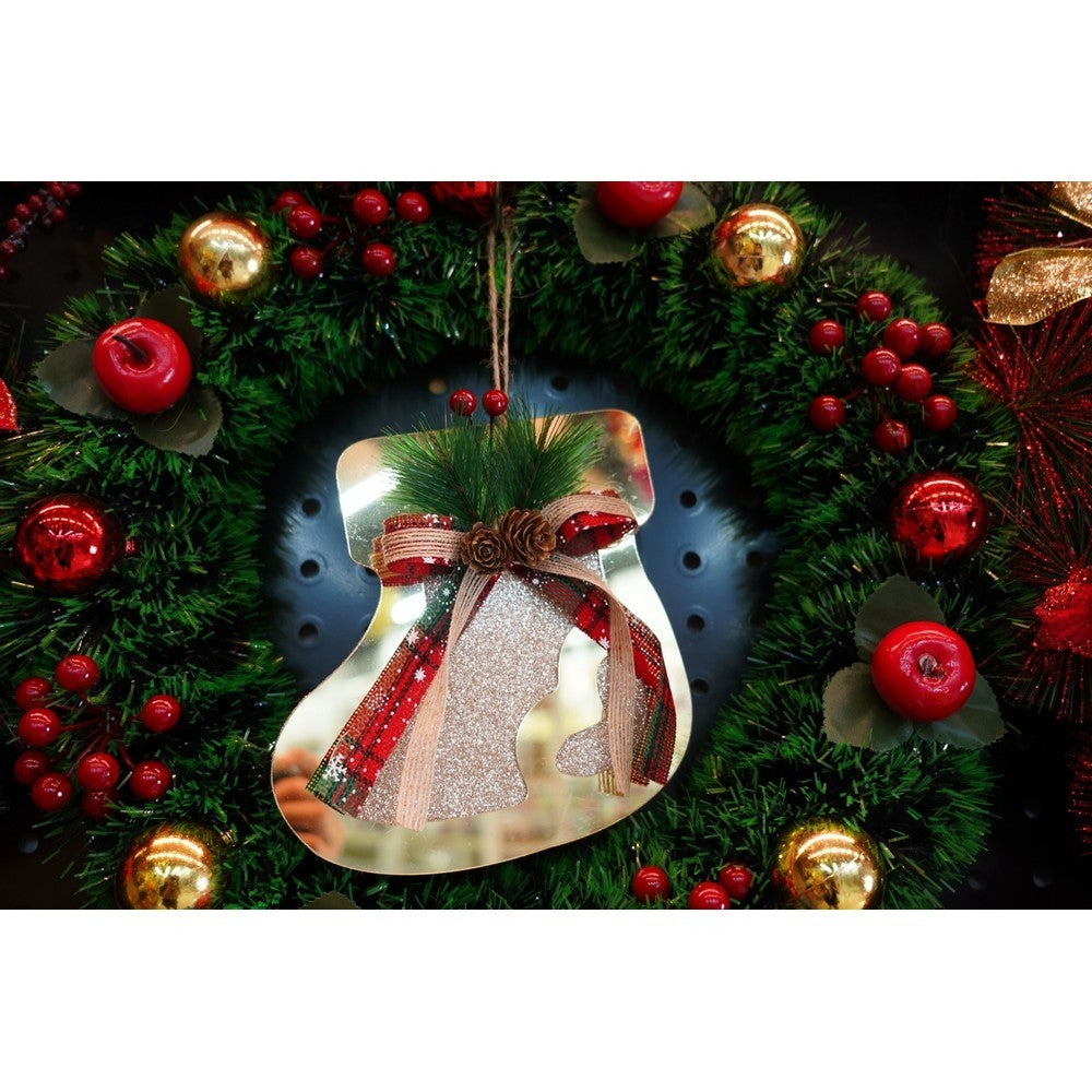 Ornament Brad In Forma De Ciorap, Decoratiune Craciun Cu Finisaj Lucios, Acril Rezistent Interior si Exterior, Auriu, 17 x 17 cm