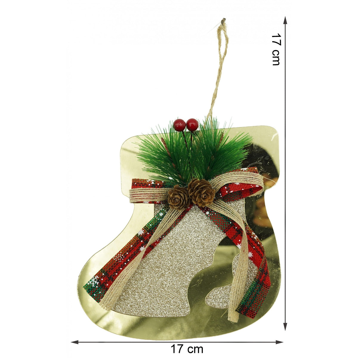 Ornament Brad In Forma De Ciorap, Decoratiune Craciun Cu Finisaj Lucios, Acril Rezistent Interior si Exterior, Auriu, 17 x 17 cm