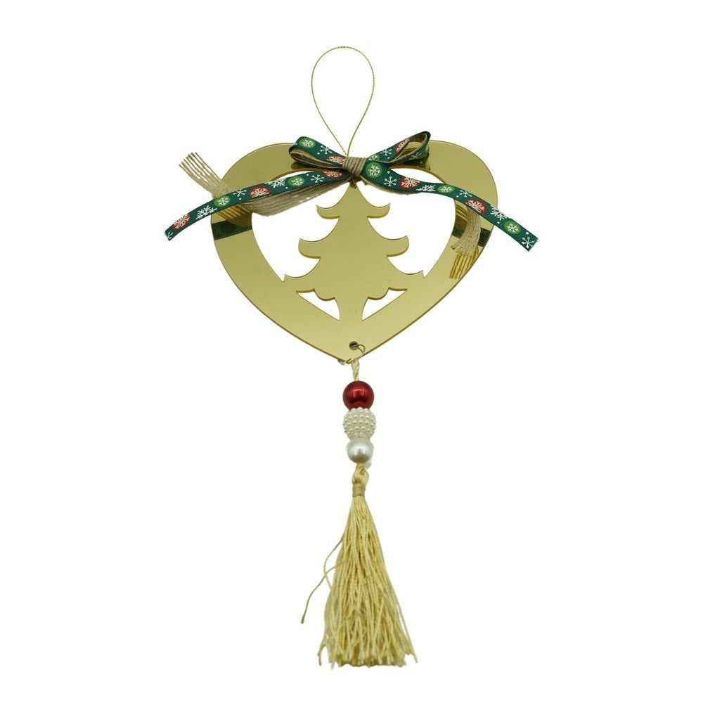 Ornament Brad Crăciun în Formă de Inimă, Finisaj Lucios, Acril Rezistent, Interior și Exterior, Auriu, 15 x 26 cm