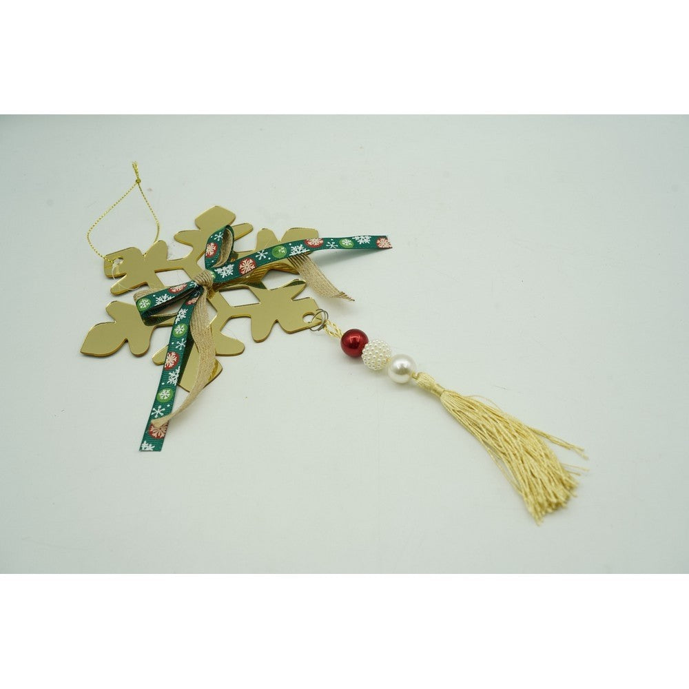 Ornament Brad Crăciun în Formă de Fulg de Nea, Decorațiune Festivă cu Finisaj Lucios, Acril Rezistent, Interior și Exterior, Auriu, 15 x 27 cm