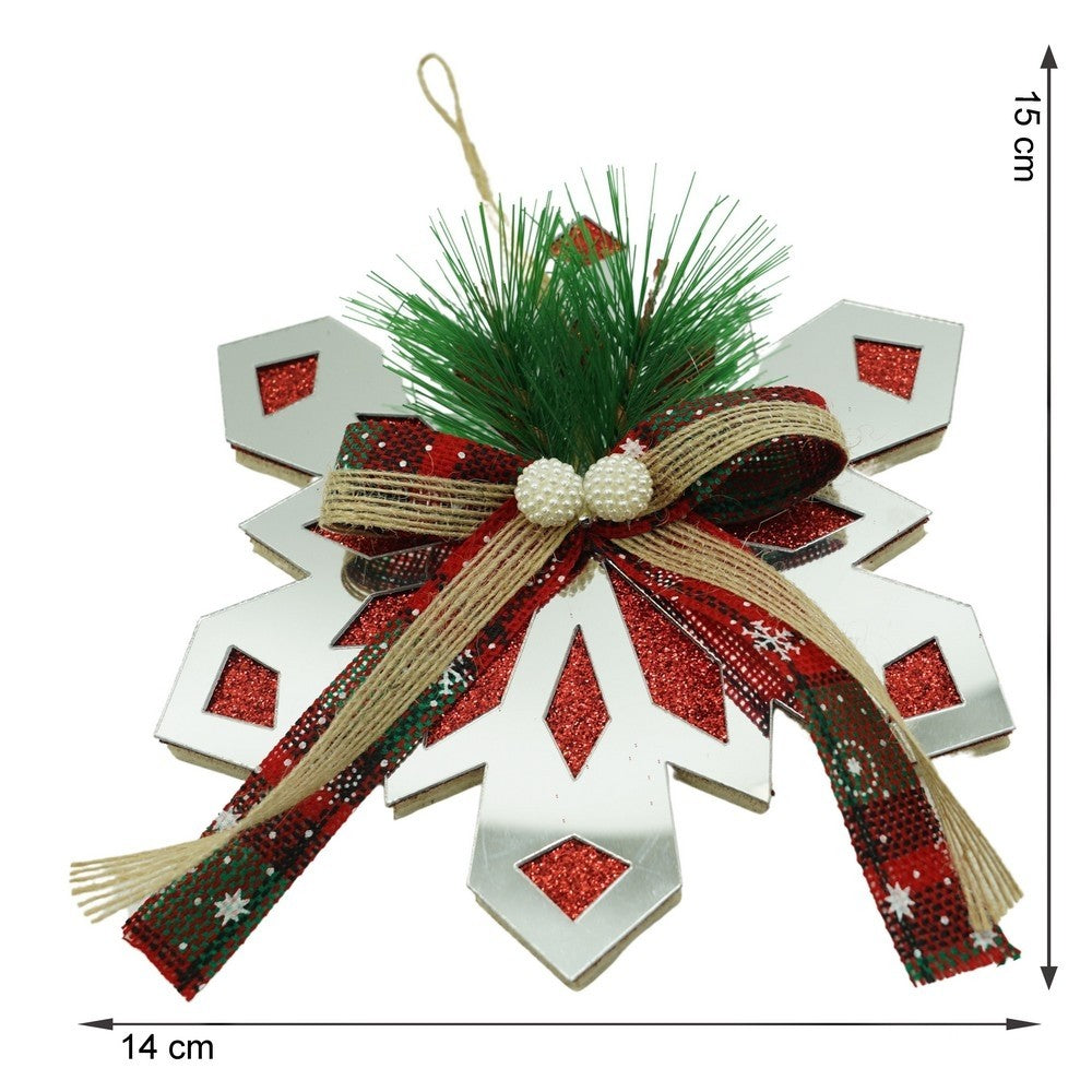 Ornament Brad Fulg de Nea, Decoratiune Craciun cu Finisaj Lucios, Acril Rezistent, Interior si Exterior, Argintiu, 14 x 15 cm