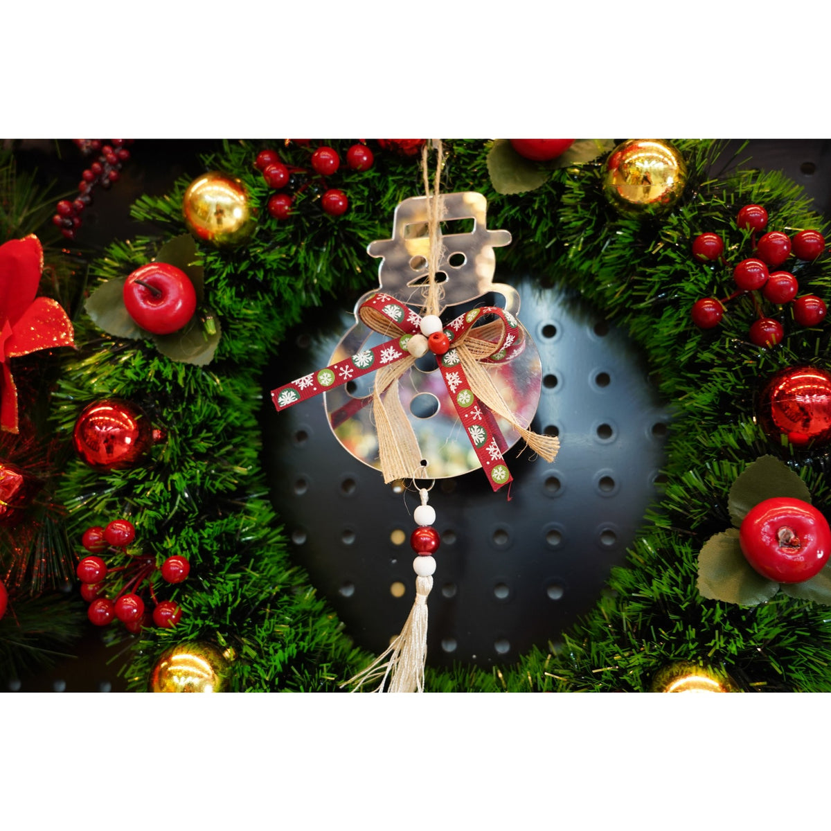 Ornament de Crăciun în Formă de Om de Zăpadă, Decor de Brad, Acril Lucios, Utilizare Interior și Exterior, Argintiu, 14 x 26 cm