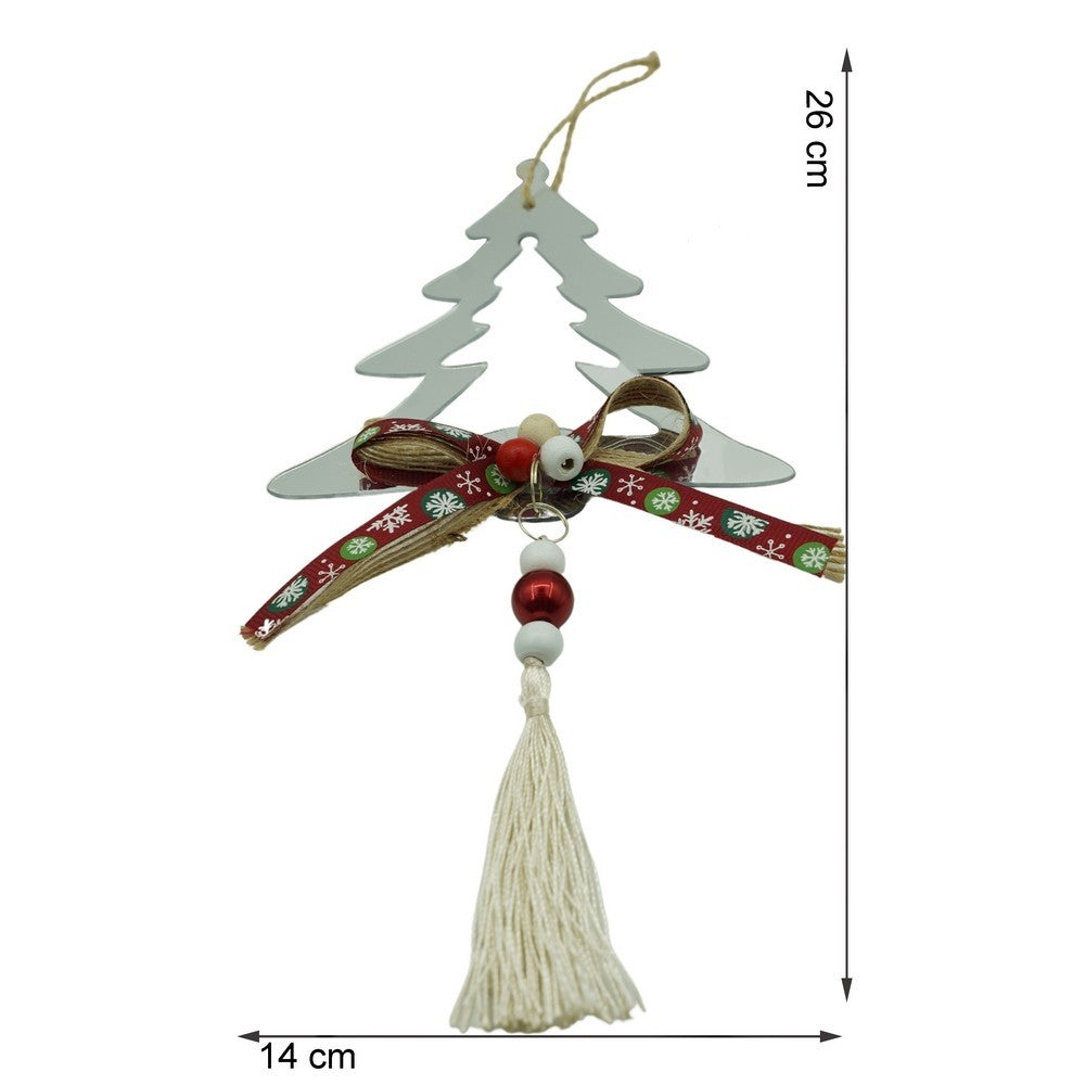 Ornament Brad de Crăciun, Formă Brad, Finisaj Argintiu Lucios, Material Acril Rezistent, Utilizare Interior și Exterior, 14 x 26 cm