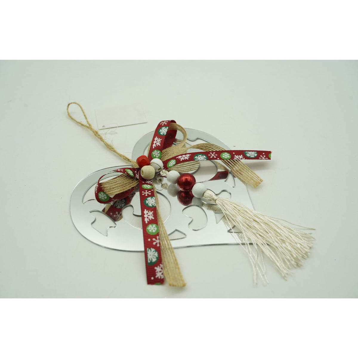 Ornament Brad Crăciun în Formă de Inimă, Decorațiune Suspendată Finisaj Lucios, Acril Rezistent Interior și Exterior, Argintiu, 14 x 26 cm