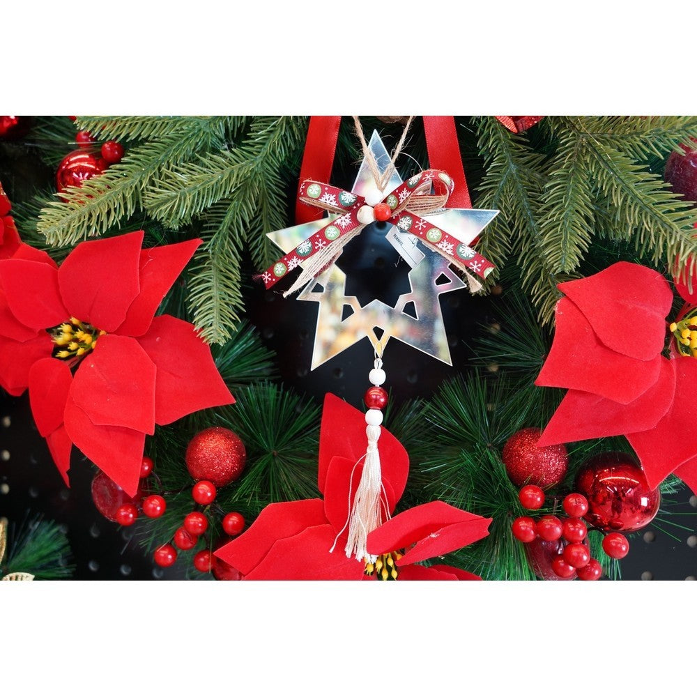 Ornament Brad de Crăciun în Formă de Stea, Finisaj Argintiu Lucios, Material Acril Rezistent, Utilizare Interior și Exterior, 14 x 26 cm