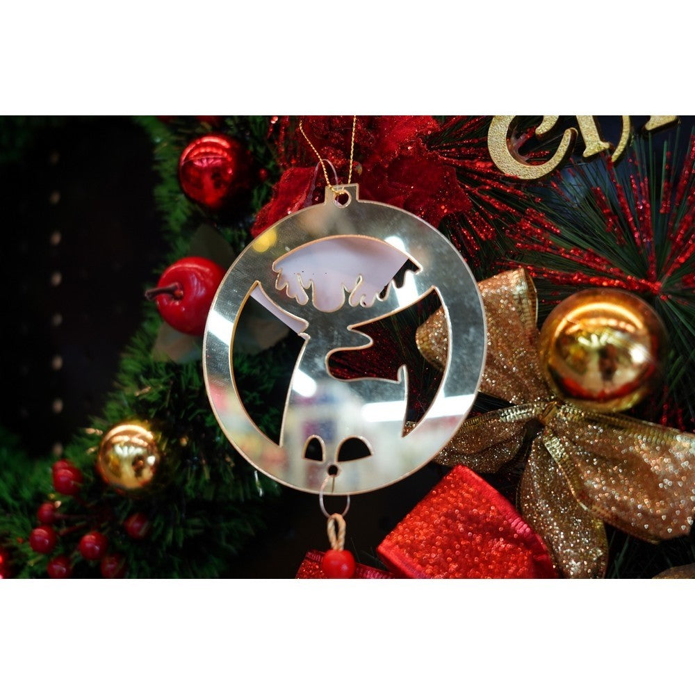 Ornament Brad Crăciun în Formă de Ren, Decorațiune Suspendată cu Finisaj Lucios, Acril, Auriu, 8 x 25 cm