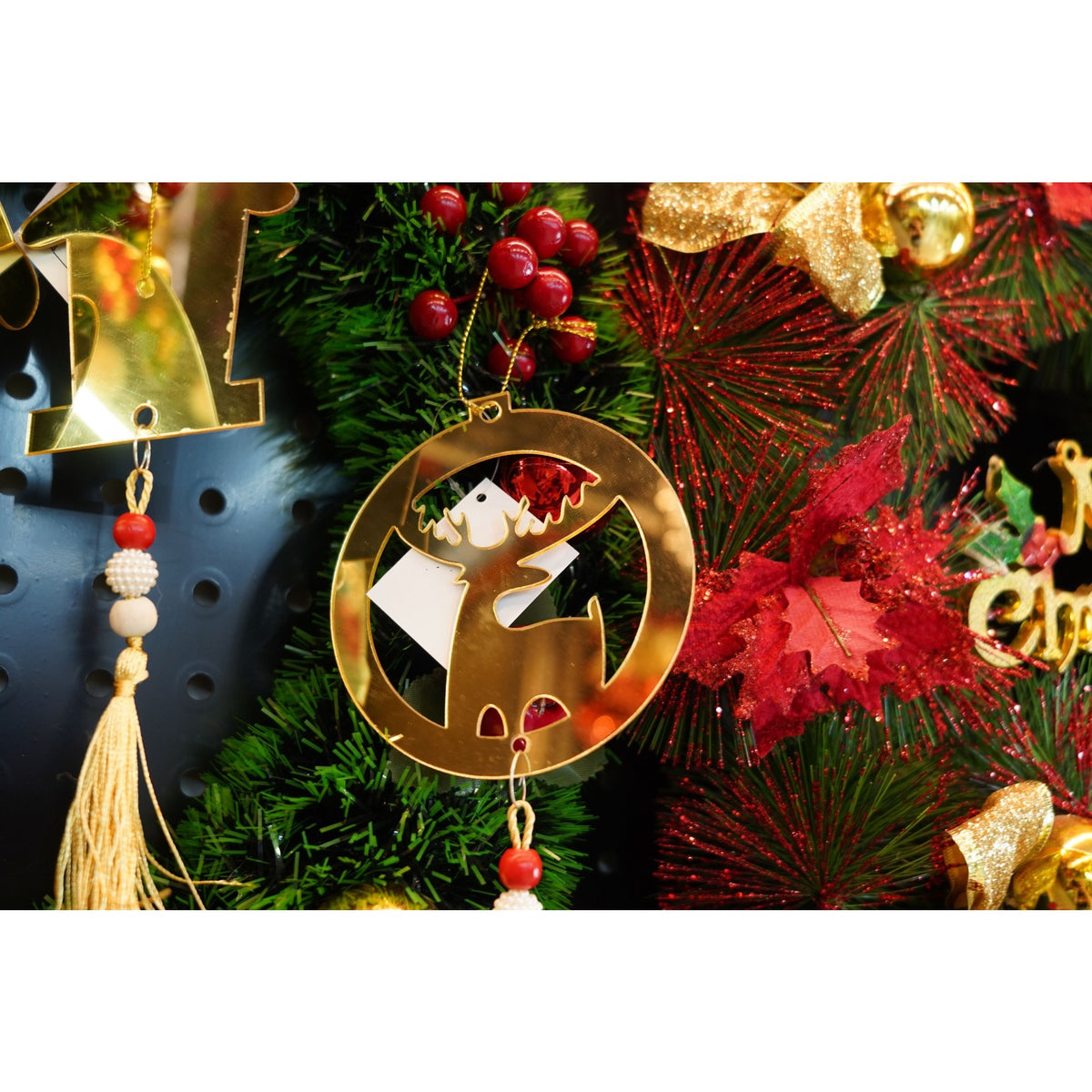 Ornament Brad Crăciun în Formă de Ren, Decorațiune Suspendată cu Finisaj Lucios, Acril, Auriu, 8 x 25 cm