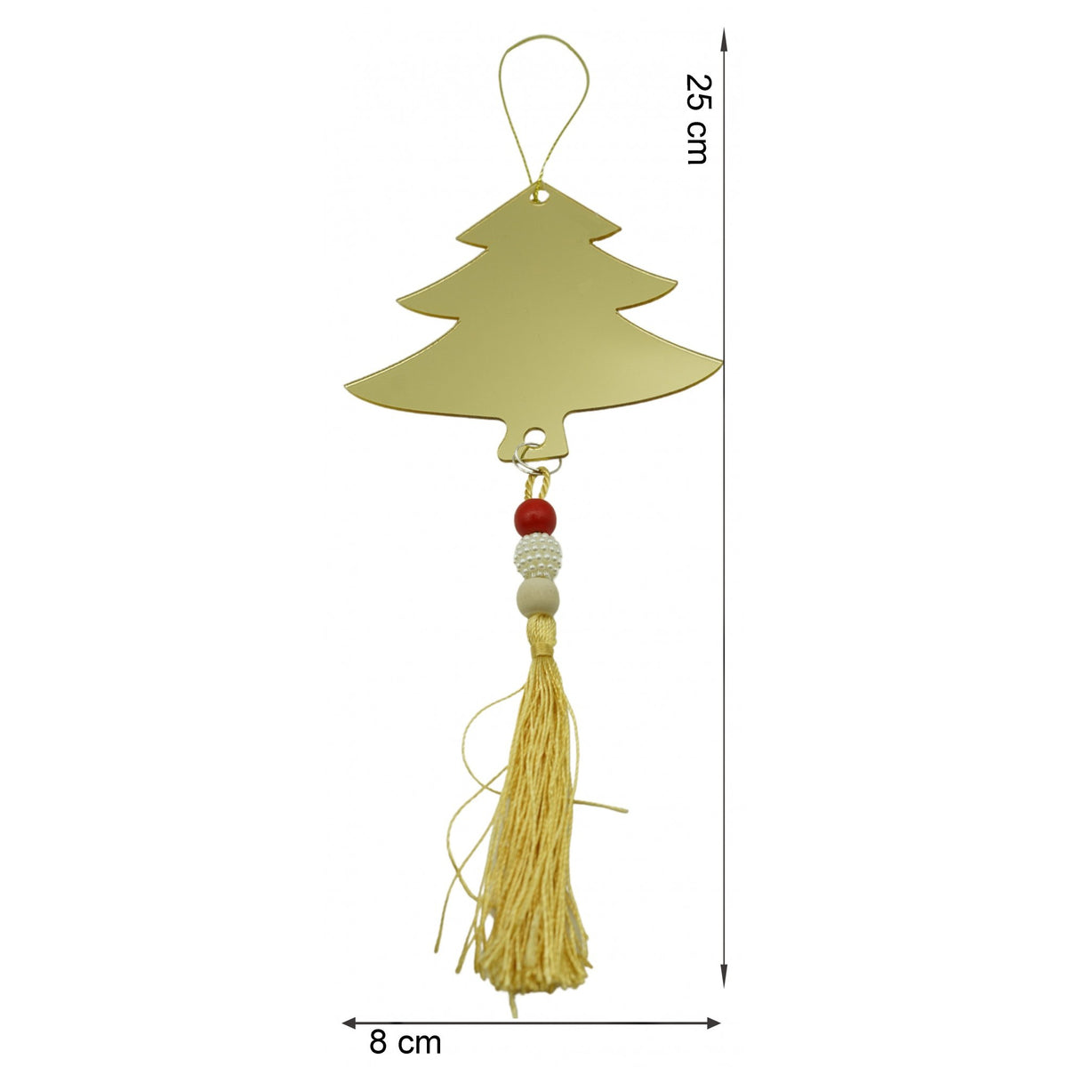 Ornament Crăciun în Formă de Brad, Decorațiune Suspendată, Aspect Lucios, Acril, Auriu, 8x25 cm