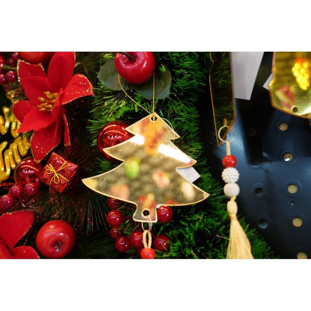 Ornament Crăciun în Formă de Brad, Decorațiune Suspendată, Aspect Lucios, Acril, Auriu, 8x25 cm