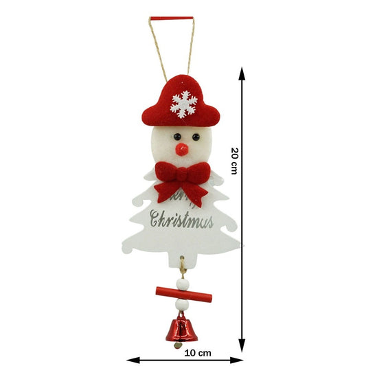 Ornament De Brad Om De Zapada, Decoratiune Craciun Cu Clopotel Si Paiete, Lemn, Alb, 20 x 8 cm