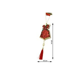 Ornament Brad Crăciun Tip Clopoțel, Decorațiune Suspendată cu Paiete și Clopoțel Metalic, Lemn, 36 x 9.5 cm, Roșu