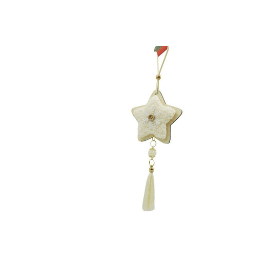Decoratiune Brad Stea Pentru Craciun, Ornament Suspendabil cu Design Clasic, Lemn si Textil, Multicolor, 25 x 9.5 cm