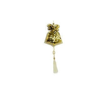 Ornament Brad Clopotel Cu Paiete, Decoratiune De Craciun Pentru Agatat, Lemn, Model 2, Auriu Si Rosu, 36 cm