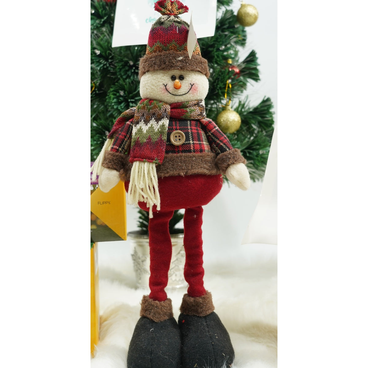 Om de Zapada Decorativ, Figurina Textila pentru Interior si Exterior, Lana si Tesatura de Plus, Alb si Rosu, 45 x 17 cm