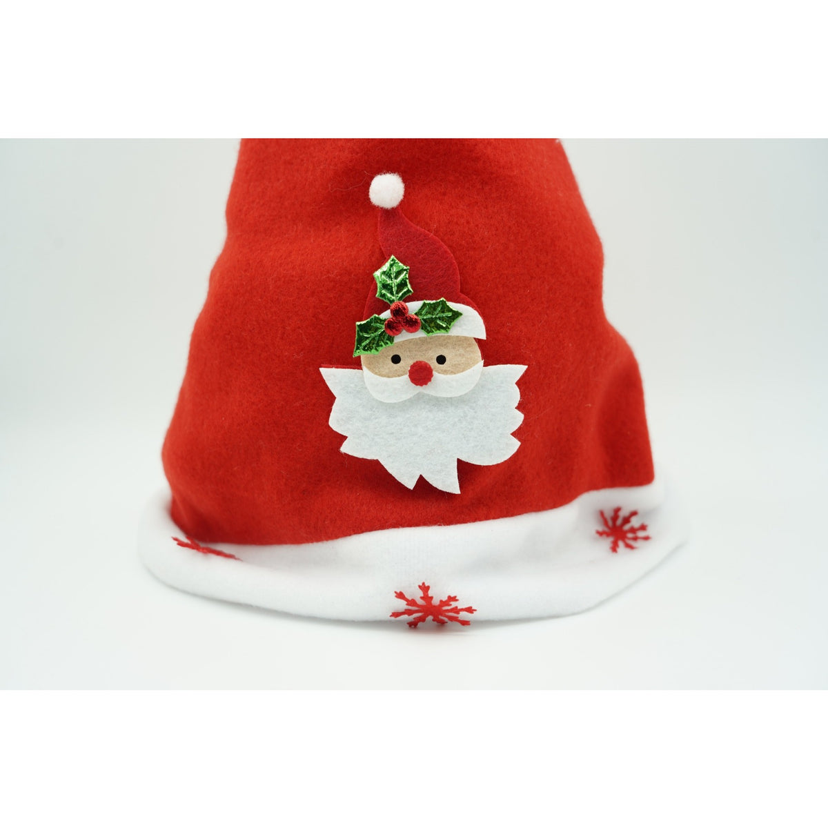 Căciulă de Moș Crăciun, Model Tematic cu Ornament Fulg de Nea, Material Textil Moale, Roșu, Mărime Universală