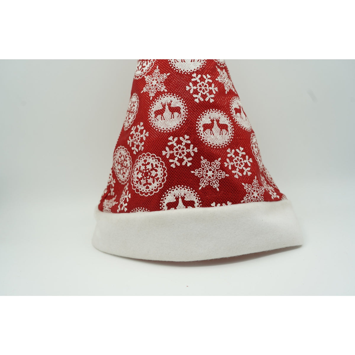 Căciulă Moș Crăciun cu Ornament Fulg de Nea și Sclipici, Material Textil Moale, Mărime Universală, Roșu