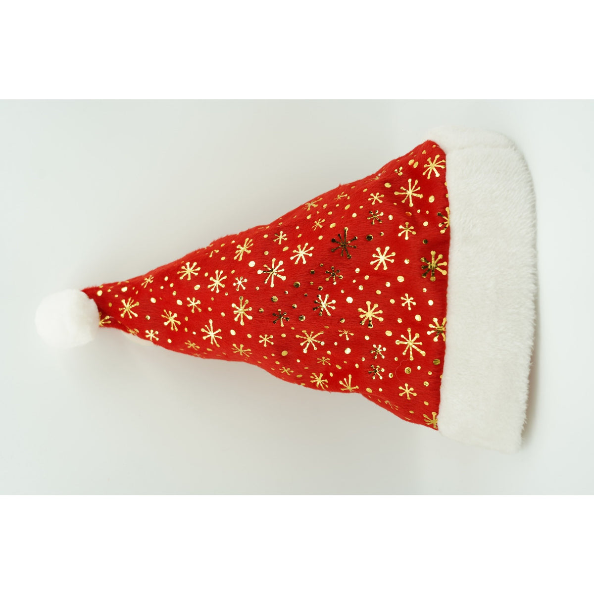 Caciula de Mos Craciun cu Ornament Auriu Fulg de Nea, Caciulita de Sarbatori, Material Textil Catifelat, Rosu, Marime Universala