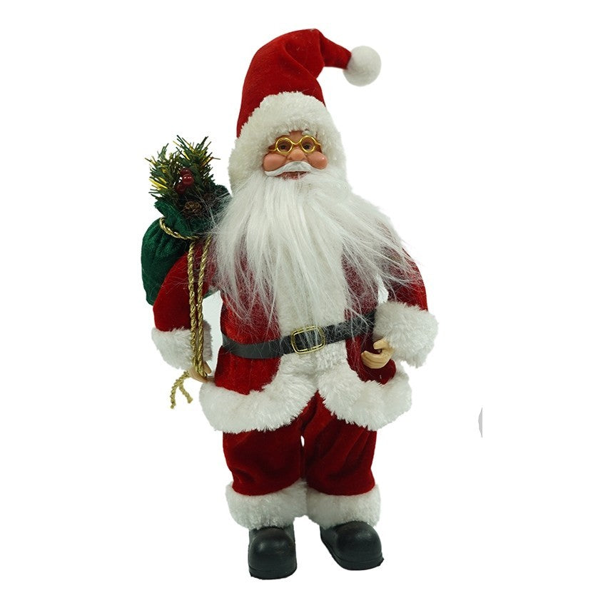 Figurină Decorativă Moș Crăciun, Jucărie Festivă Interior și Exterior, Lână și Pluș, Poliester, 32 cm Inălțime
