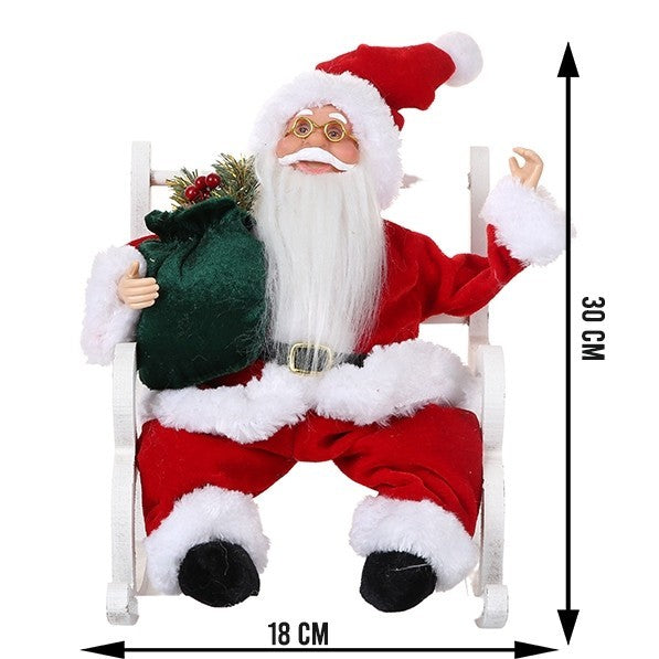 Figurină Decorativă Moș Crăciun, Jucărie Festivă Interior și Exterior, Lână și Pluș Moale, 30 cm x 18 cm x 18 cm