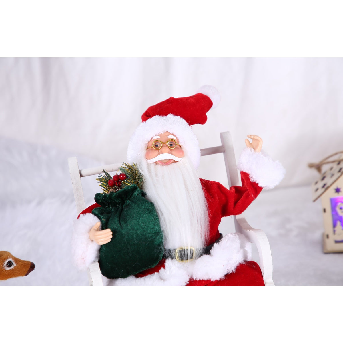 Figurină Decorativă Moș Crăciun, Jucărie Festivă Interior și Exterior, Lână și Pluș Moale, 30 cm x 18 cm x 18 cm