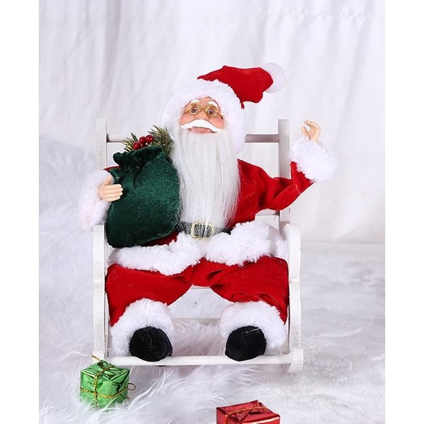 Figurină Decorativă Moș Crăciun, Jucărie Festivă Interior și Exterior, Lână și Pluș Moale, 30 cm x 18 cm x 18 cm