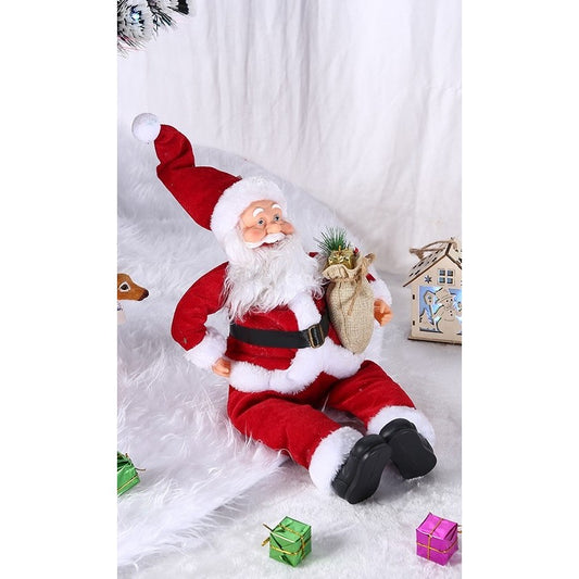 Mos Craciun Decorativ, Figurina Textila pentru Interior si Exterior, Lana si Plus Moale, 55 cm x 23 cm, Multicolor
