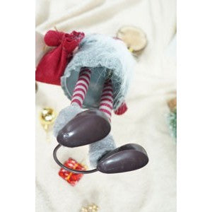 Gnom de Craciun, Ornament Spiridus Scandinav Decorativ, Statuina Textila Moale, Caciula cu Fulgi de Nea, Gri si Rosu, 42 cm