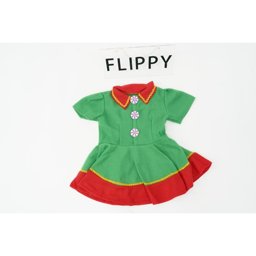 Costum Spiridus pentru Fete, Rochita cu Fes si Sosete Lungi, Poliester, Verde, Marime 1-3 Ani