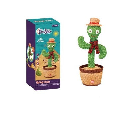 Jucarie Cactus Dansator, Interactiv cu Functie de Imitare si Muzica, Plus cu Palarie si Fular, Verde