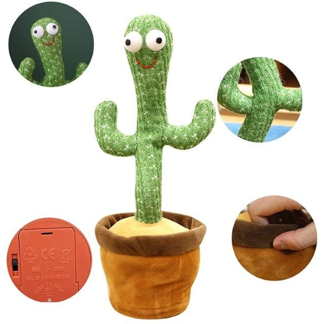 Jucarie Cactus Dansator, Interactiv cu Functie de Imitare si Muzica, Plus cu Palarie si Fular, Verde