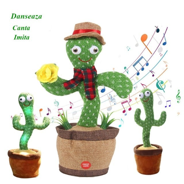 Jucarie Cactus Dansator, Interactiv cu Functie de Imitare si Muzica, Plus cu Palarie si Fular, Verde