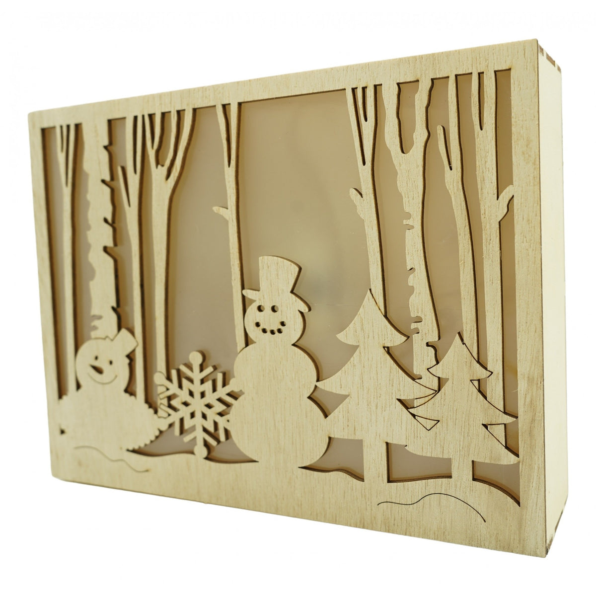 Decoratiune Luminoasa Peisaj de Iarna, Model Om de Zapada, Lemn, Maro, 21 x 5 x 16 cm