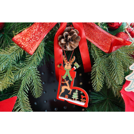 Decoratiune de Craciun Mos Craciun, Ornament pentru Brad, Suspendabila, Lemn, Multicolor, 5.5 x 10 cm