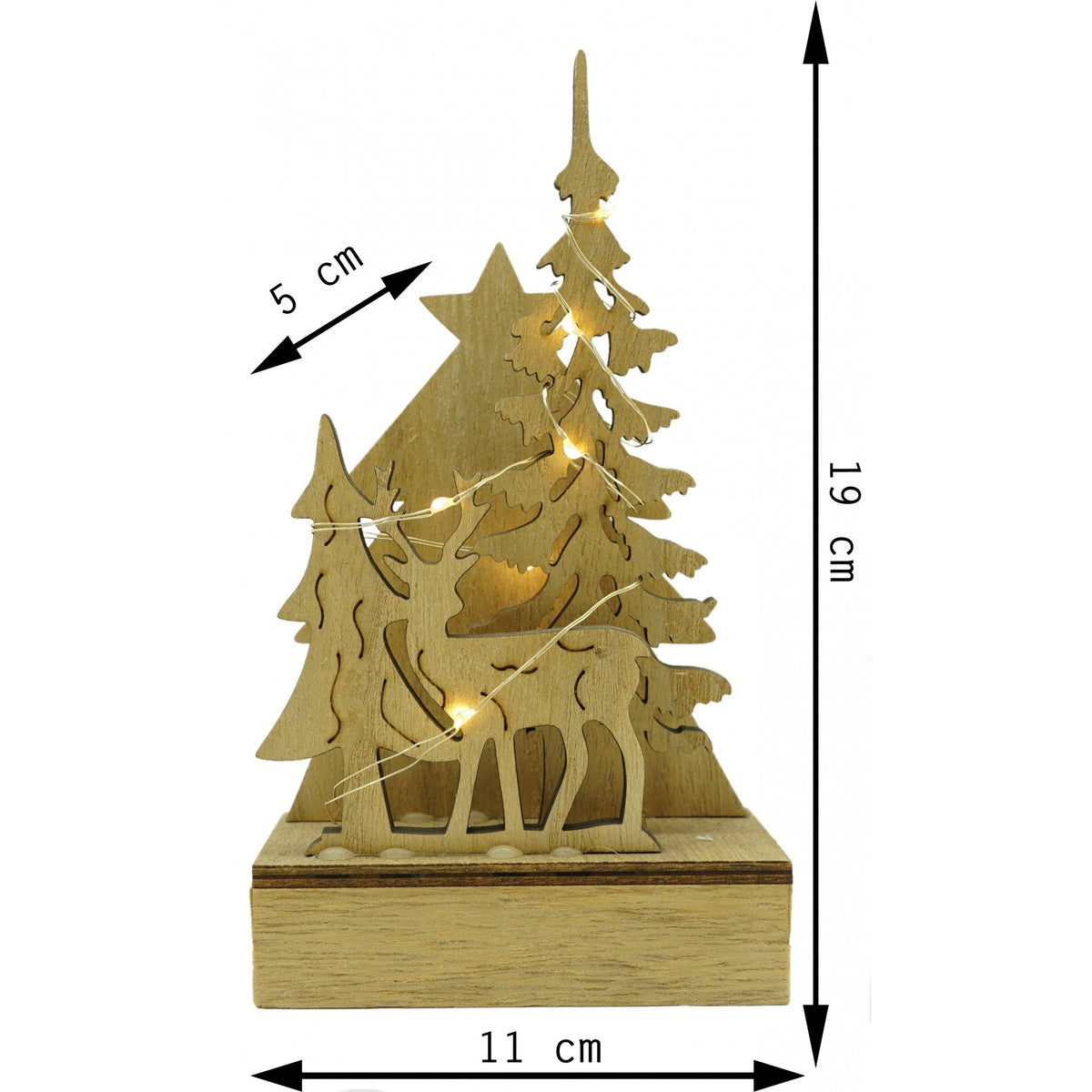 Decoratiune Luminoasa de Craciun, Peisaj de Iarna cu LED, Lemn Natural, Interior si Exterior, Maro, 19 x 11 x 5 cm