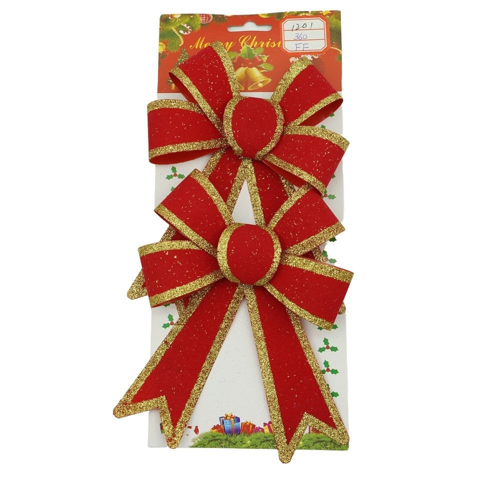 Set 2 Fundite Decorative Pentru Bradul De Craciun, Margini Aurii, PVC, Rosu, 13 x 18 cm