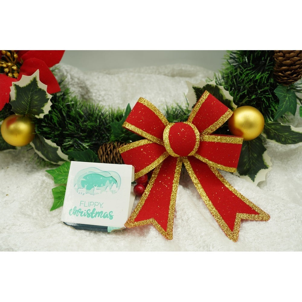 Set 2 Fundite Decorative Pentru Bradul De Craciun, Margini Aurii, PVC, Rosu, 13 x 18 cm
