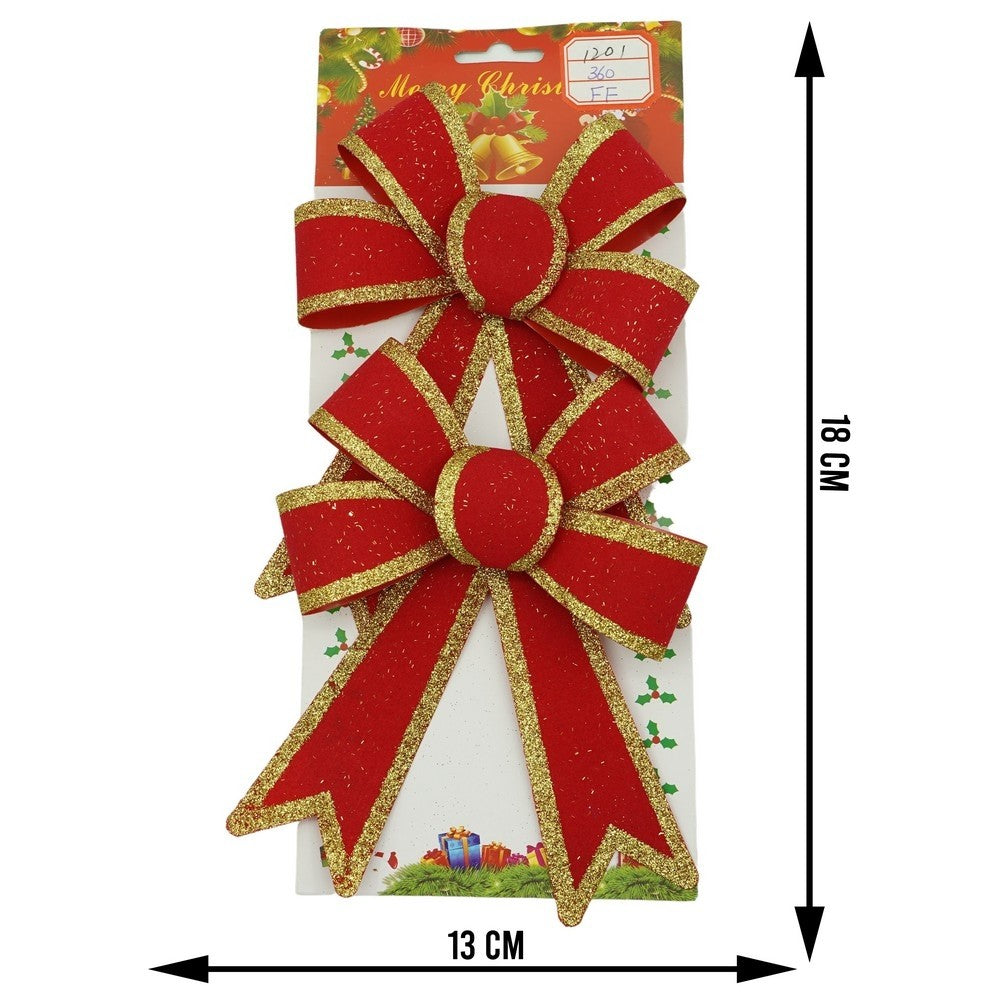 Set 2 Fundite Decorative Pentru Bradul De Craciun, Margini Aurii, PVC, Rosu, 13 x 18 cm