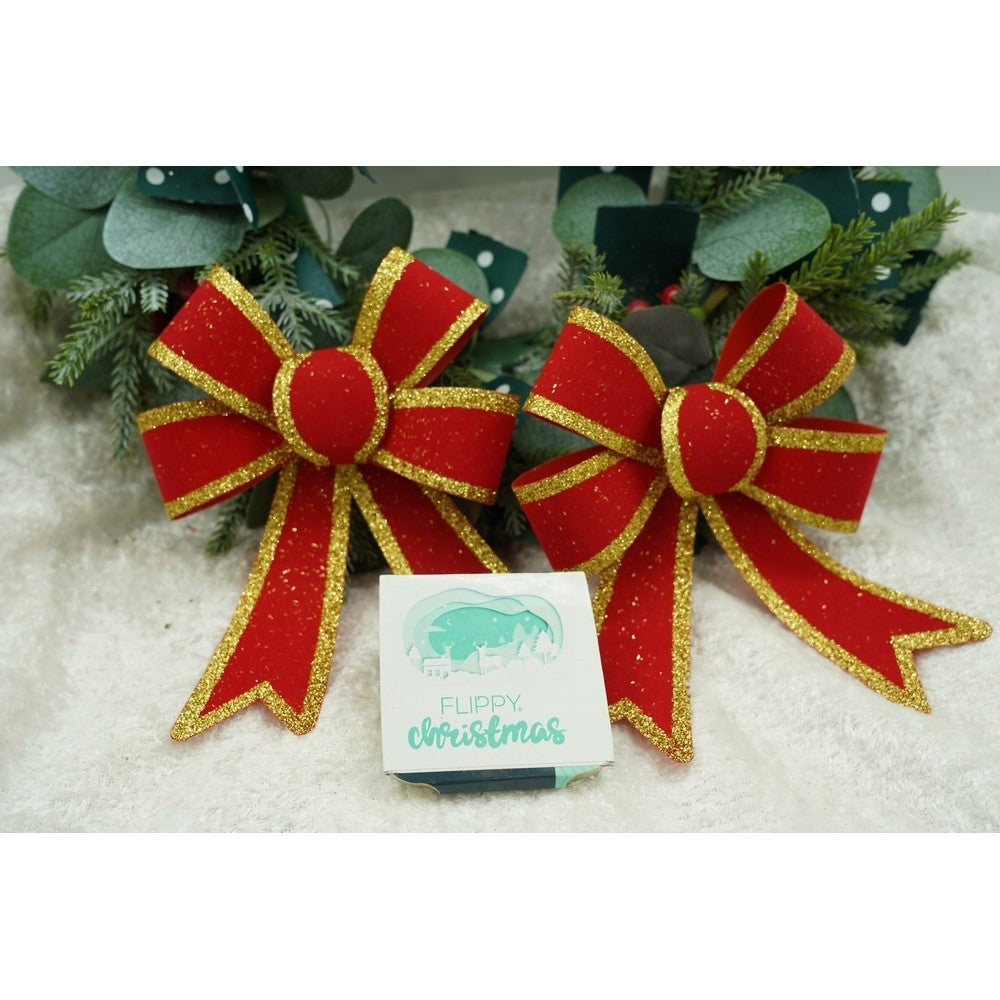 Set 2 Fundite Decorative Pentru Bradul De Craciun, Margini Aurii, PVC, Rosu, 13 x 18 cm