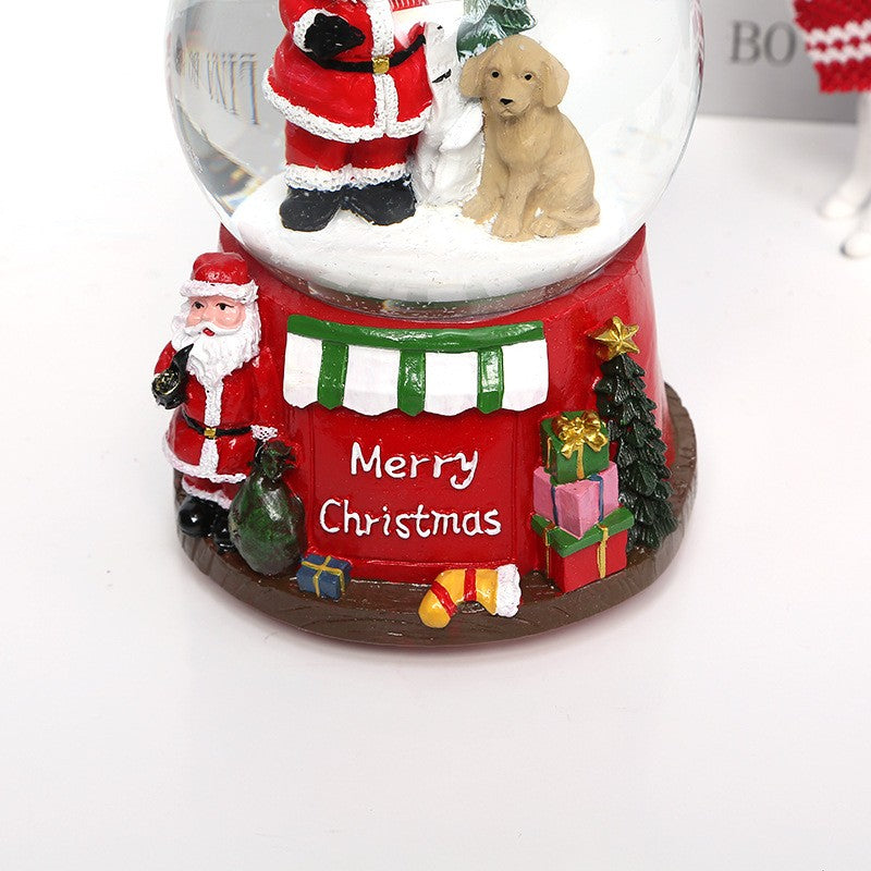 Glob Muzical Cu Zapada Si Lumini LED, Decoratiune De Craciun Cu Figurina Mos Craciun, Functie Muzicala, Sticla Si Rasina, 9x12.5 cm, Multicolor