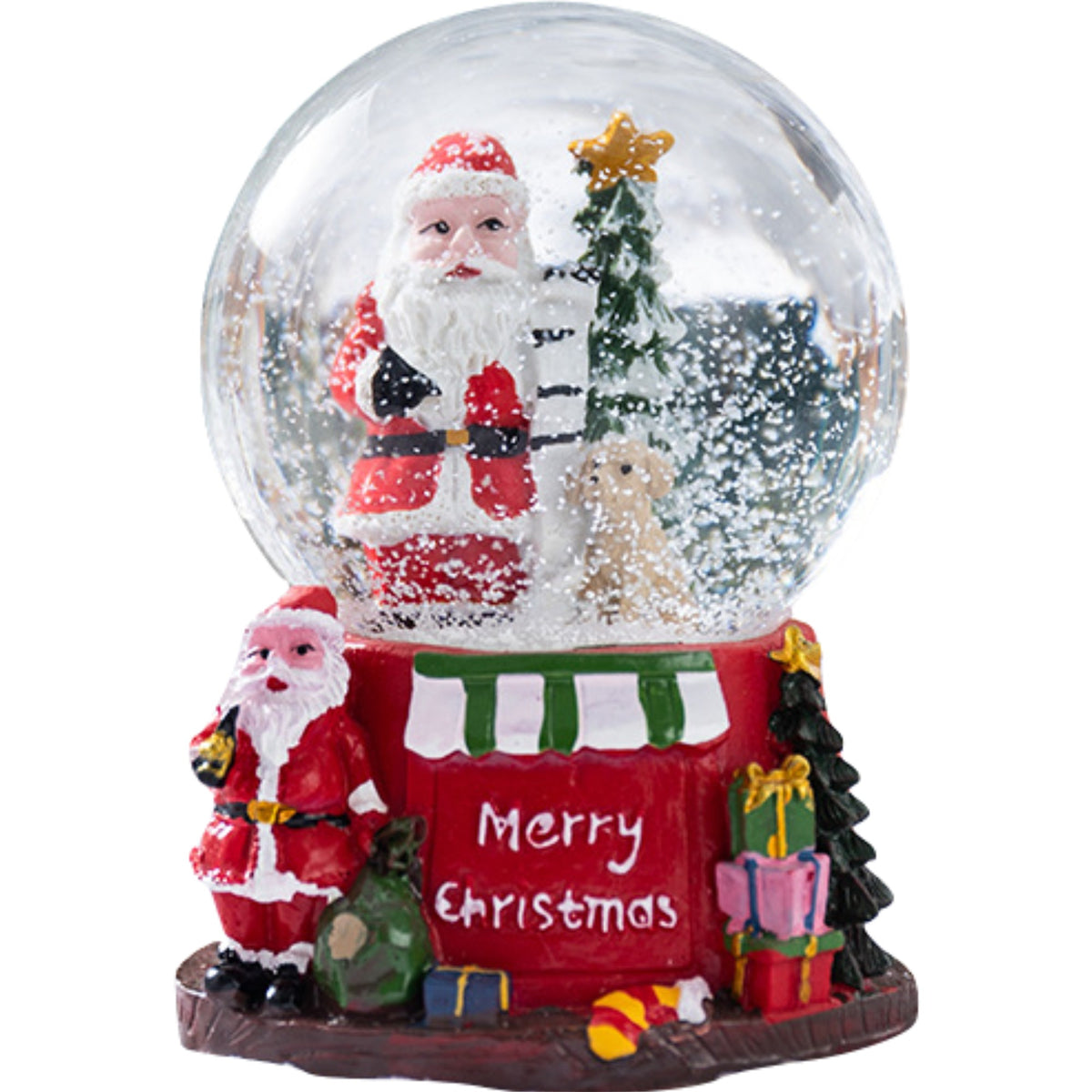Glob Muzical Cu Zapada Si Lumini LED, Decoratiune De Craciun Cu Figurina Mos Craciun, Functie Muzicala, Sticla Si Rasina, 9x12.5 cm, Multicolor