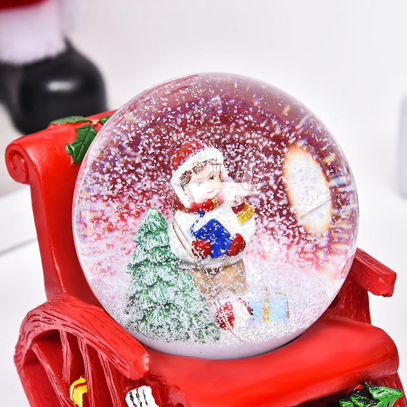 Glob Muzical de Craciun cu Zapada, Lumini LED si Muzica, Design Mos Craciun pe Scaun, 13 cm, Multicolor
