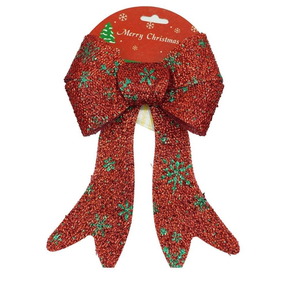 Funda pentru Brad de Craciun, Model Fulgi de Nea cu Sclipici, Poliester, Rosie, 16 x 23 cm