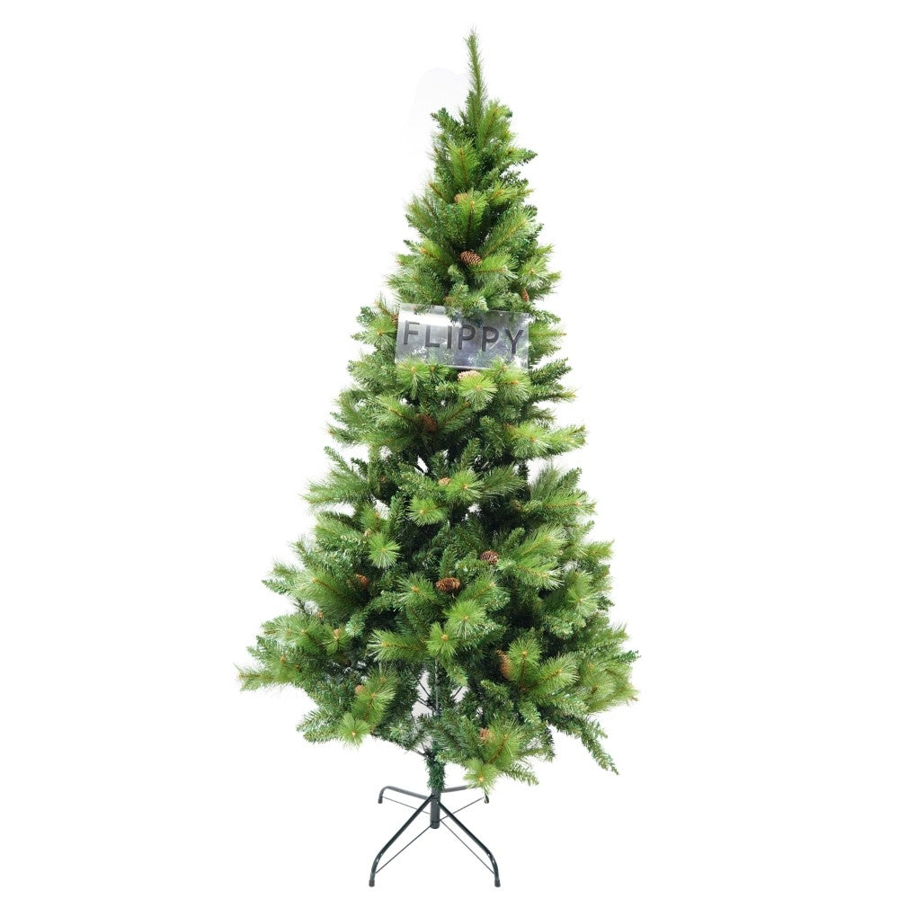 Brad Artificial de Craciun, Decorat cu Conuri de Pin si Vasc, Ramuri Flexibile, Aspect Natural, Structura Metalica cu Suport Inclus, 659 Ramuri, Verde, Inaltime 180 cm