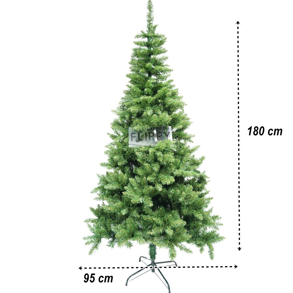 Brad Artificial de Craciun Clasic, Decoratiune Interior si Exterior, 463 Ramuri Flexibile, PVC, Inaltime 180 cm, Diametru 95 cm, Verde, Suport Metalic Inclus