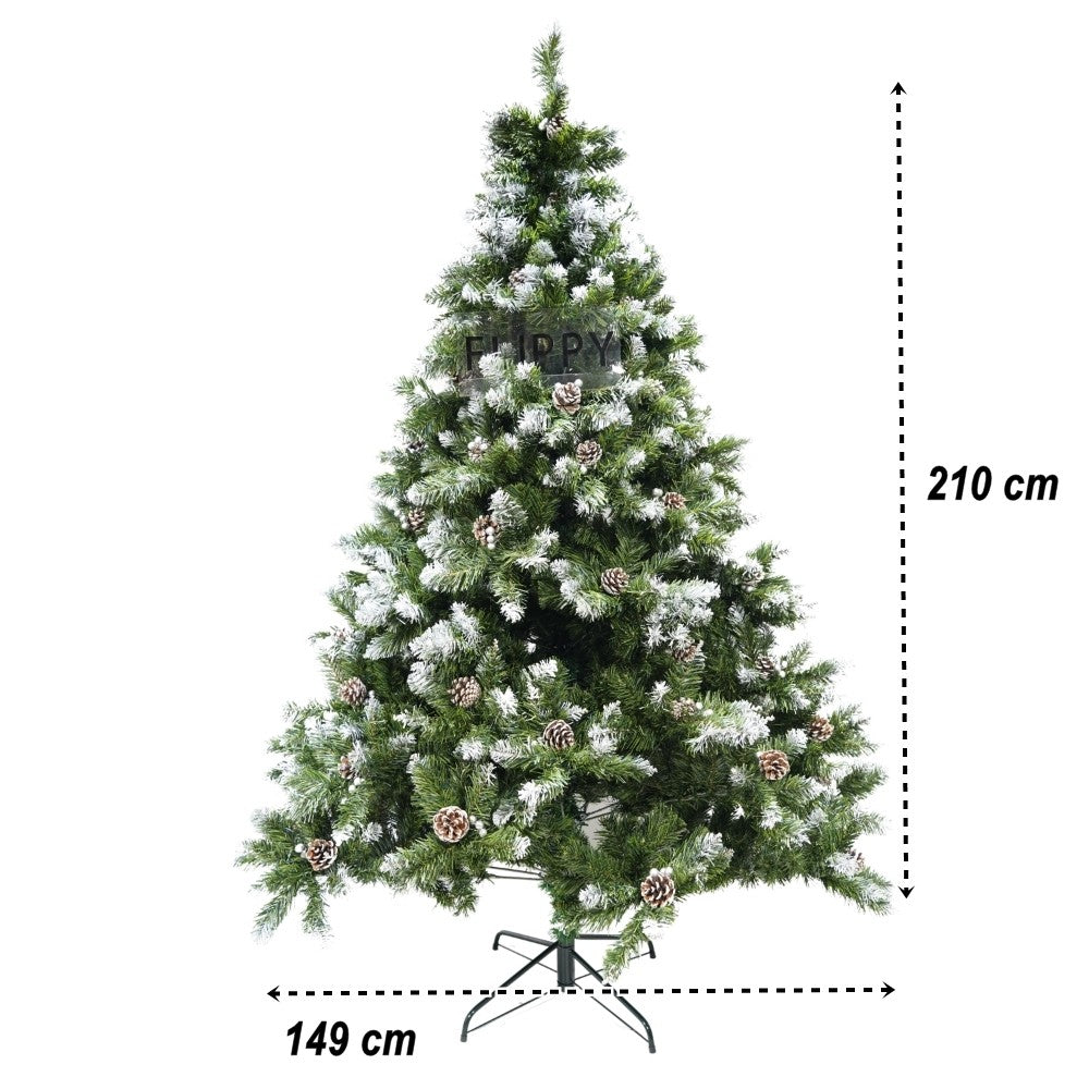 Brad Artificial de Craciun Nins, Design pentru Perete sau Colt, Ace 2D si Conuri de Pin, Suport Metalic Inclus, 1224 Ramuri, Inaltime 210 cm, Diametru 149 cm, Verde