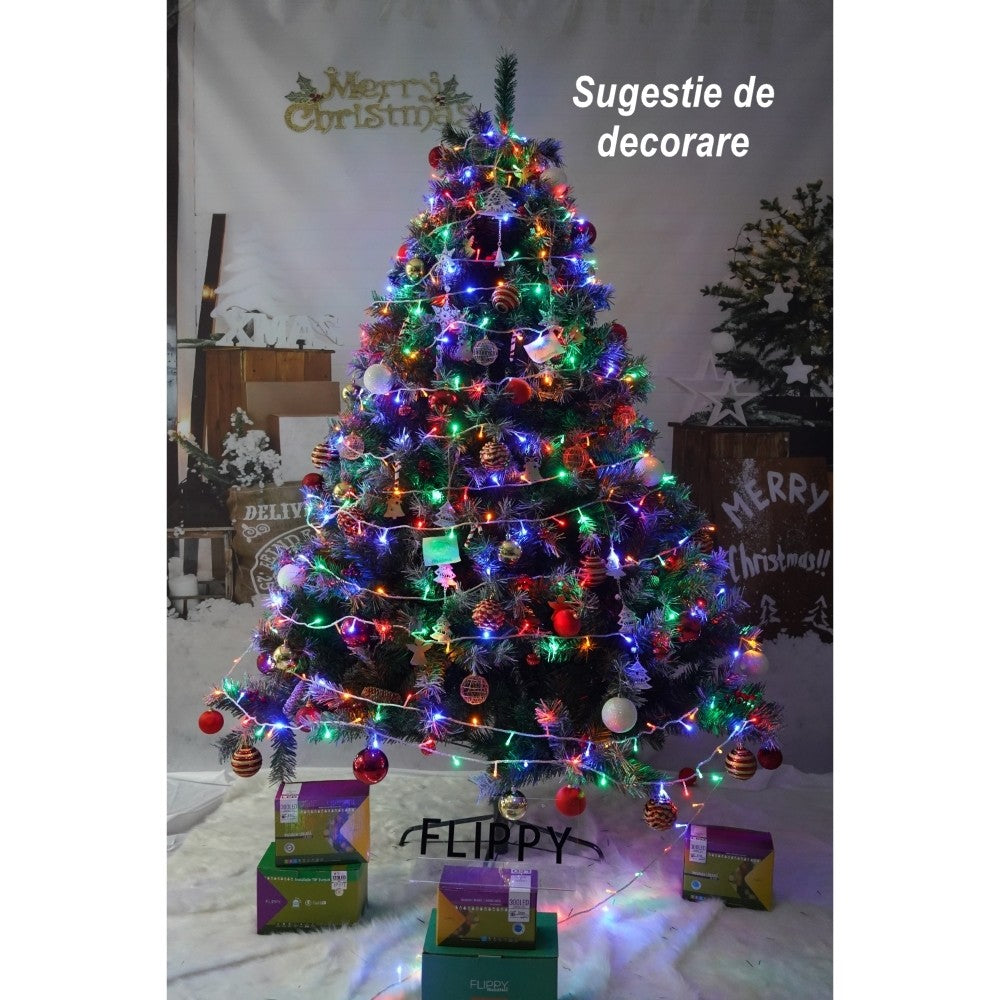 Brad Artificial de Craciun Nins, Decorat cu Conuri de Pin, Aspect Natural, 1150 Ramuri, Suport Metalic Inclus, Inaltime 210 cm, Diametru 147 cm, Verde